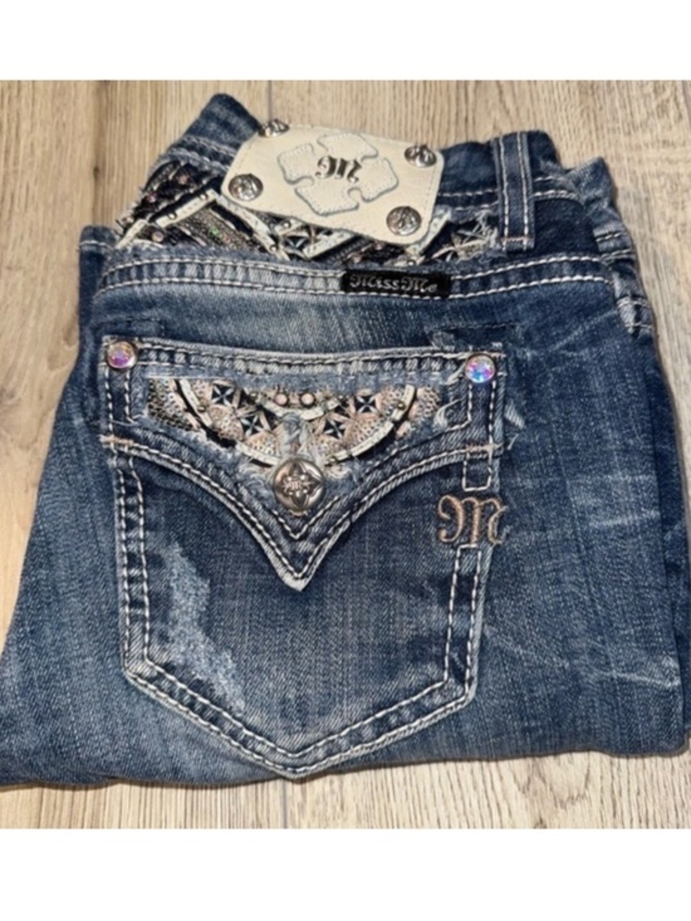 Miss Me Blue mid rise crop cropped capri Jeans denim